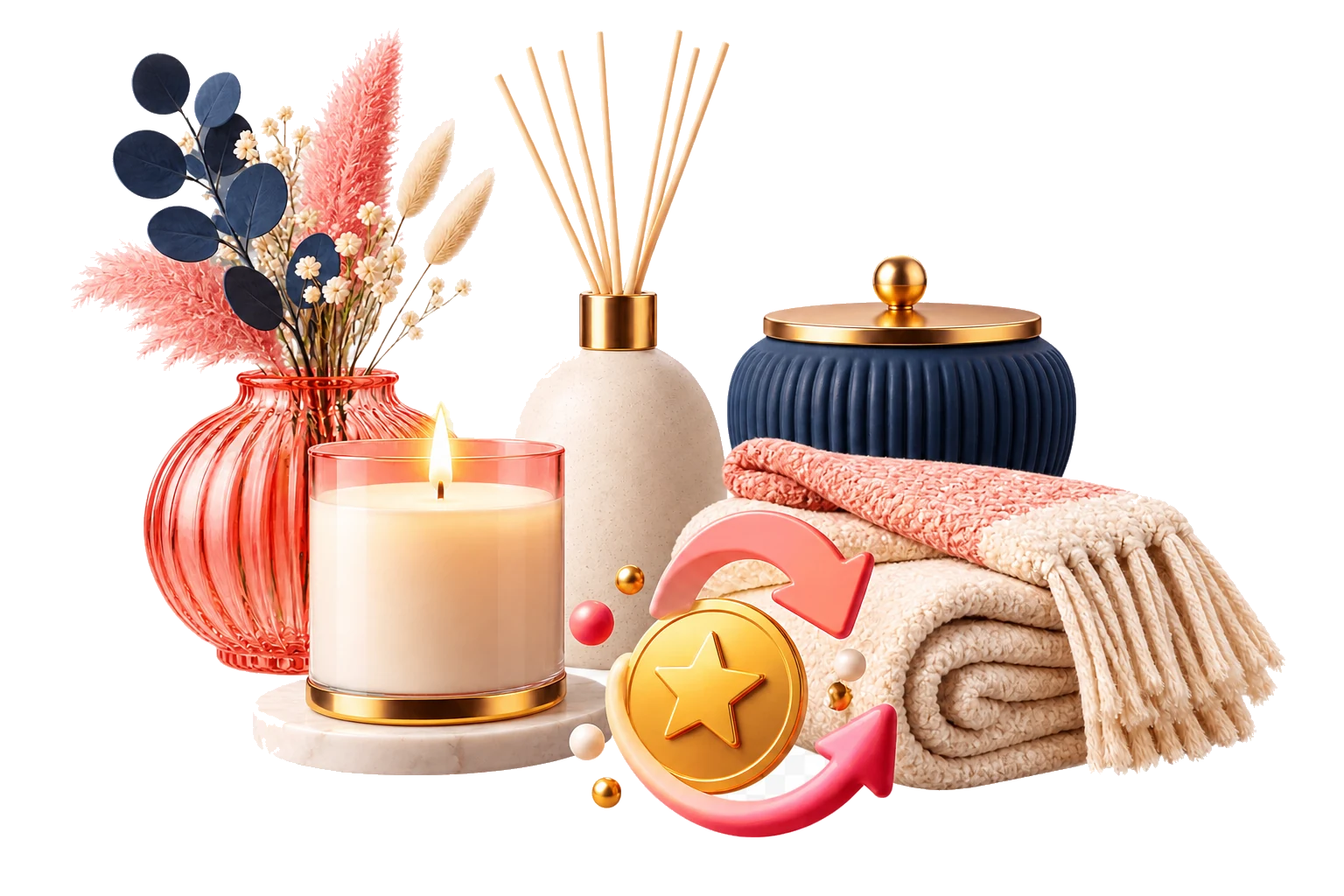 Candle, diffuser, and home accessories with loyalty rewards